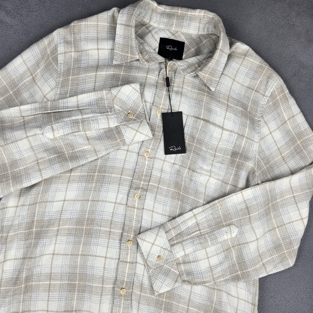 Rails Shirt Mens Large Flannel Beige Plaid Lennox Wheat Dove Melange Button New